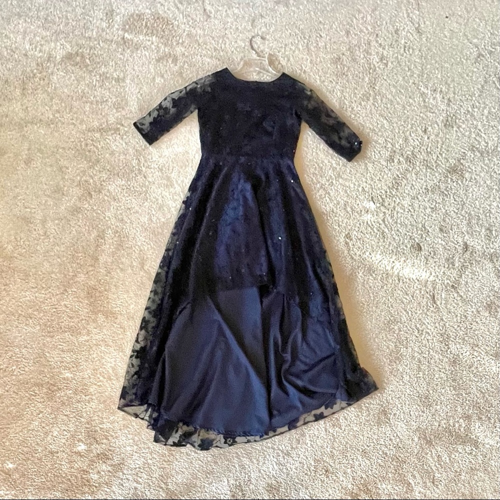 Custom Made Navy Blue High Low Dress